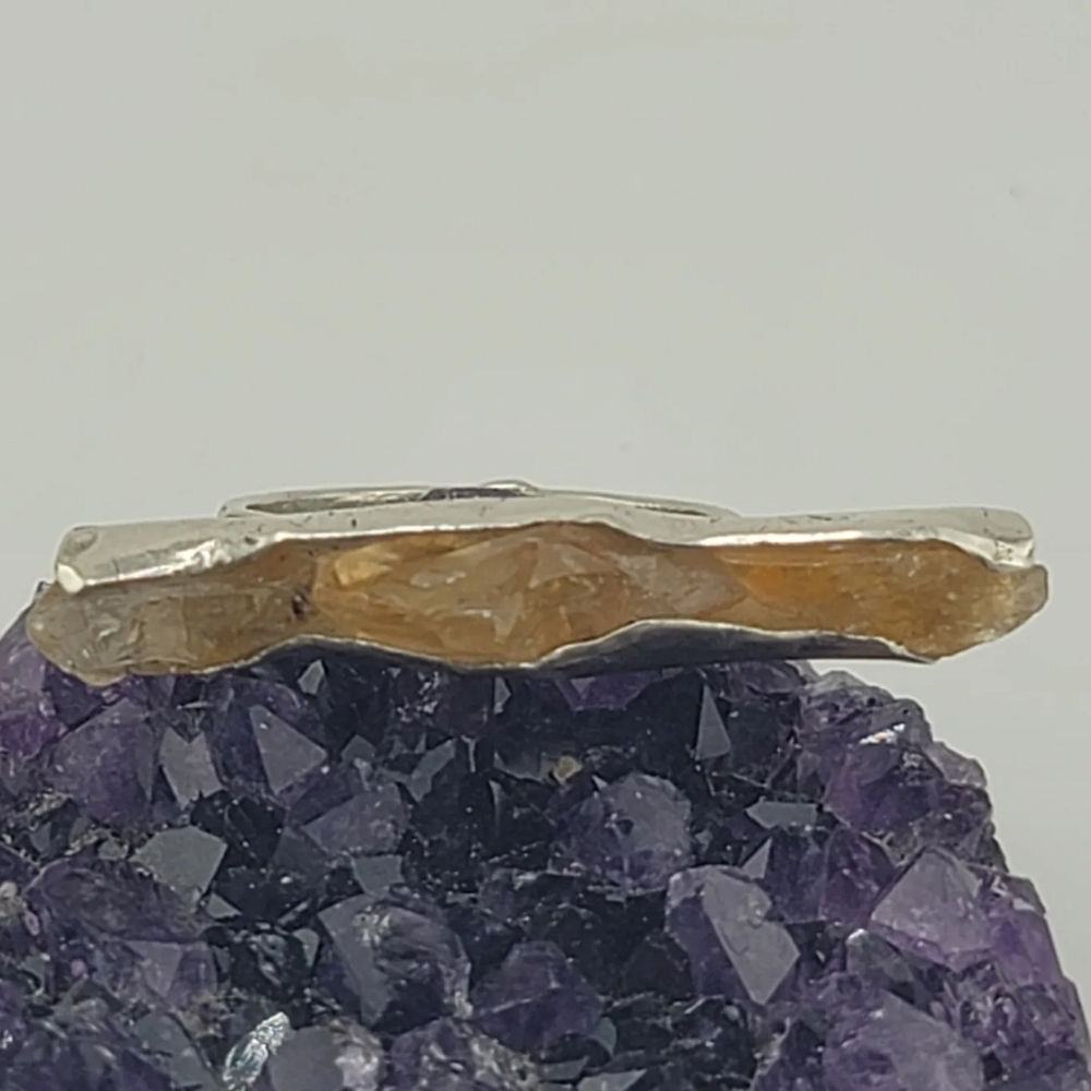 CITRINE STATEMENT RING HANDMADE IN RECYCLES STERLING SILVER METAL SIZE 7.5 - Picture 2 of 5